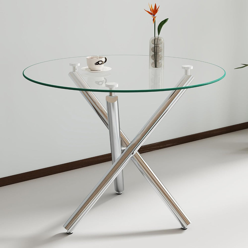 3-Piece Round Glass Dining Table Set for 2, 36" Small Kitchen Table with...