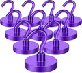 MIKEDE Strong Magnetic Hooks, 120Lbs Heavy Duty Magnetic Hooks for Cruise, Neodymium Earth Magnets with Hooks for Hanging, Super Metal Industrial Magnets for Grill, Storage (Purple,10 Pack)