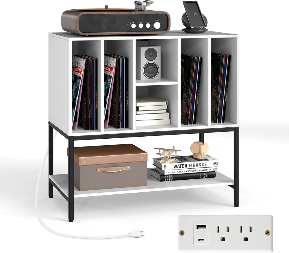 LOKO Record Player Stand with Charging Station, Turntable Stand with Vinyl St...