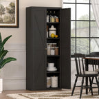 DSHADE Metal Kitchen Pantry Cabinet w/Adjustable Shelves, 2-Door Tall Steel Locker Heavy-Duty Freestanding Storage Organizer for Kitchen/Living Room/Dining/Office (Black)