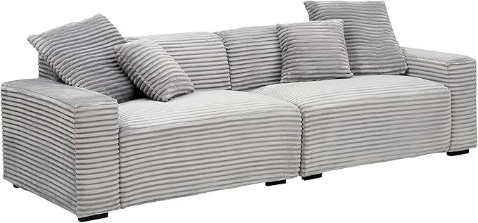 Ball & Cast 104" Modular Sectional Sofa,Comfy Loveseat Couch with 4 Pillows,Corduroy Fabric Upholstered Couches W/Deep Seat and Armrest,4 Seater Sectional Sofa for Living Room,Apartment,Gray