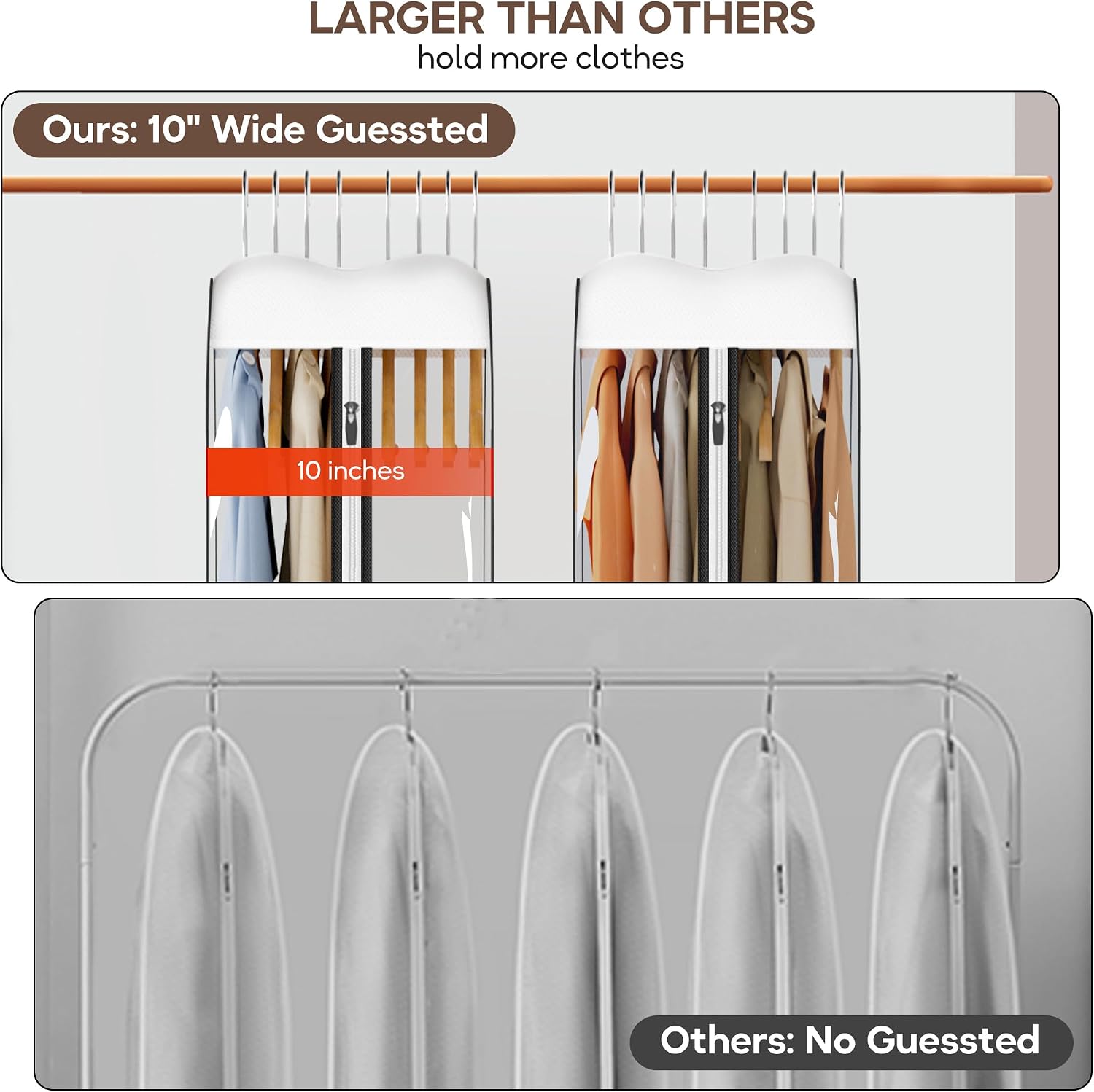 KEETDY 10" Guessted Garment Bags for Hanging Clothes, All Clear 60" Long Dress Bag for Closet Storage for Gowns, Coats, Suits Cover（4 Packs）