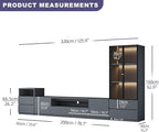 122" Grey Modern Entertainment Center for 65/75/85 inch TV, Included 78inch TV Stand, Lighted Glass China Cabinet and Nightstand, 3-Piece Media Console Table for Living Room (ABC-122 Cabinets Set)