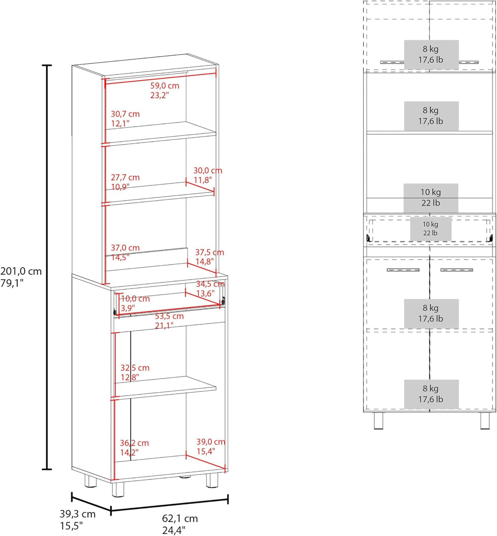 24" Beggs Kitchen Pantry, 4 Doors, 1 Drawer, 4 Legs, 4 Shelves, Natural ...