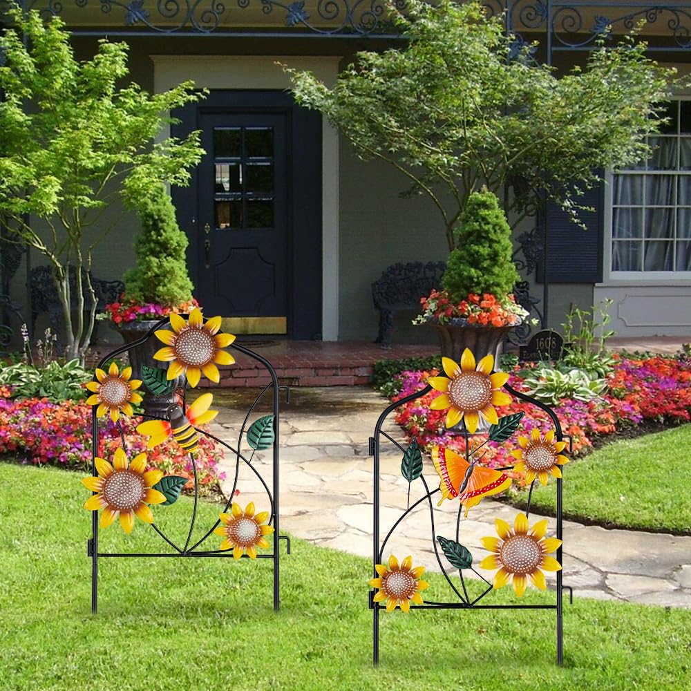 hogardeck Garden Decor for Outside, Set of 2 Metal Fence Decorative Garden St...