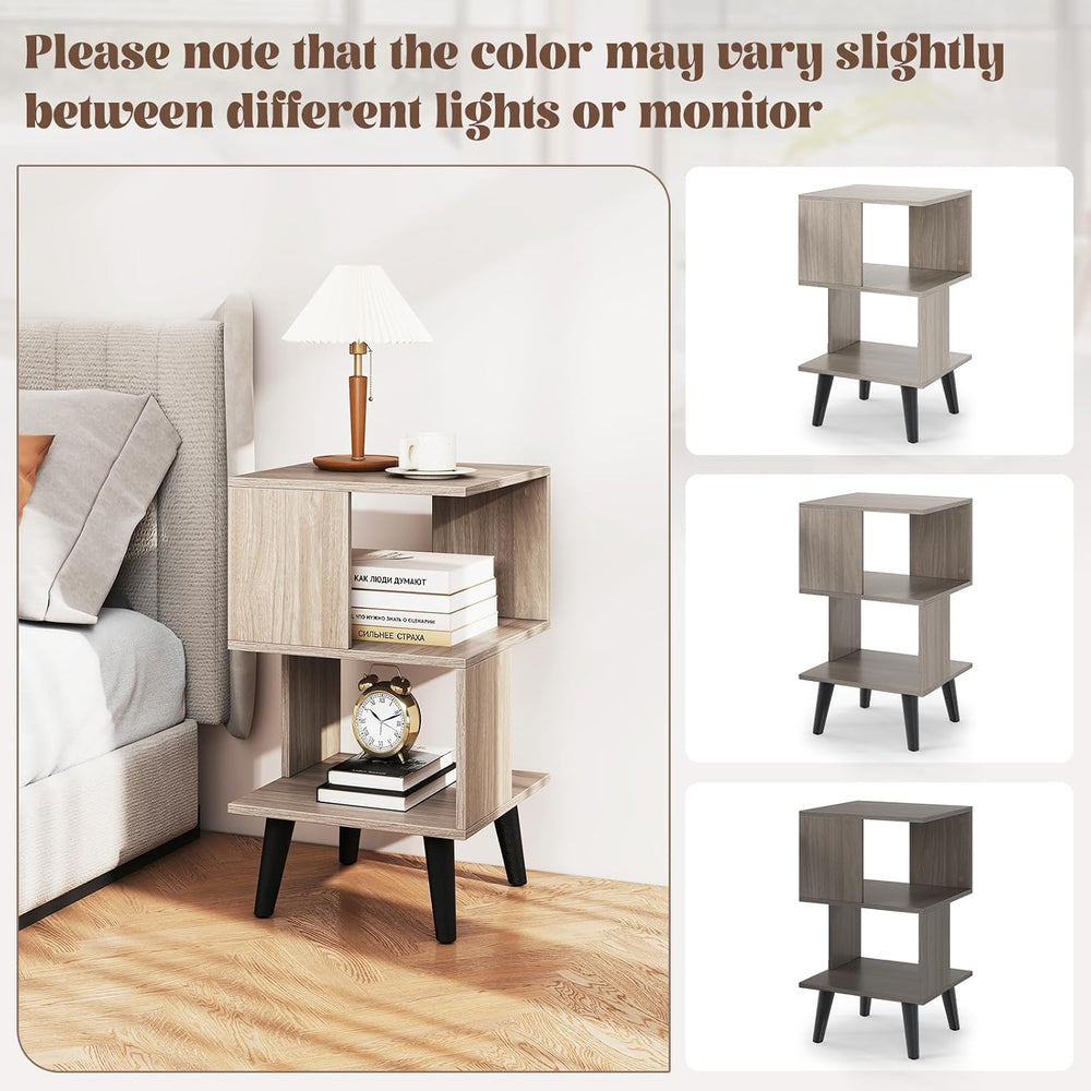GOFLAME 3-Tier End Table Set of 2, Wood Sofa Side Table with Open Storage She...
