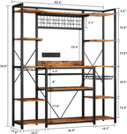 IRONCK 62.4-Inch Bakers Rack with Power Outlets and Wine Storage | 62.4-inch wide bakers rack combines 5 shelves, 3 AC outlets, a wine rack, basket, and S-hooks.