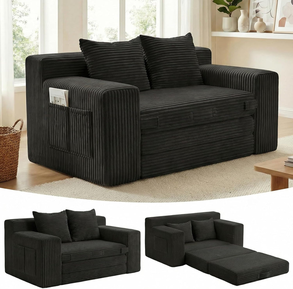 Couch, Loveseat Sleeper Sofa Bed – 3-in-1 Convertible Couch Bed with Side Poc...