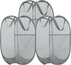 BATTOO 3 Pack Collapsible Laundry Basket Strong Mesh Pop Up Laundry Hamper for Laundry Foldable Hampers with Side Pocket Reinforced Handles for Bathroom, Kids Room, College Dorm or Travel Grey