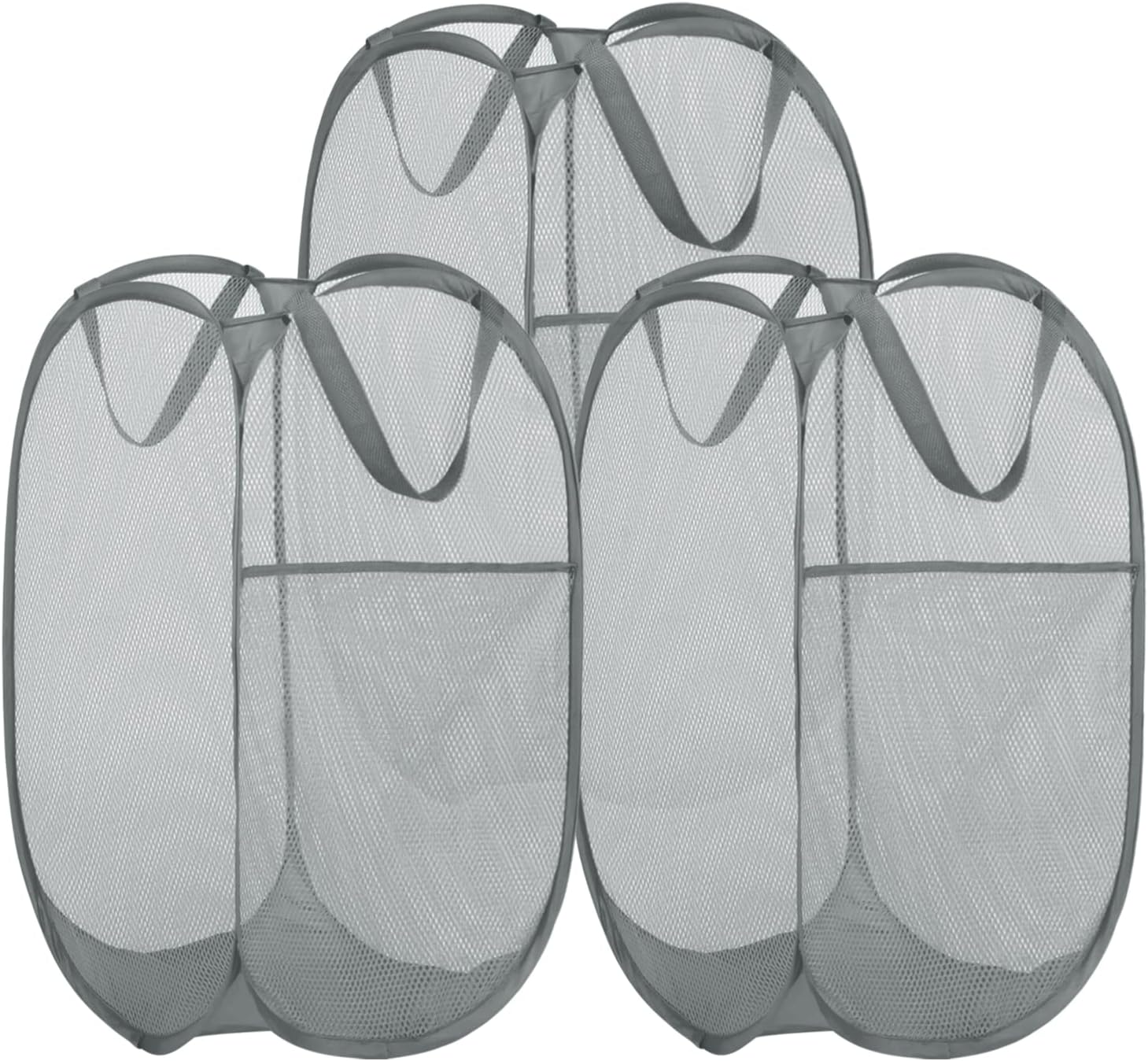 BATTOO 3 Pack Collapsible Laundry Basket Strong Mesh Pop Up Laundry Hamper for Laundry Foldable Hampers with Side Pocket Reinforced Handles for Bathroom, Kids Room, College Dorm or Travel Grey