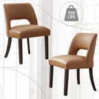 VKNOW Modern Dining Chairs Set of 2, Faux Leather Upholstered Dining Room Chair Kitchen Chairs, Farmhouse Dinner Chair for Kitchen Dining Room, Brown
