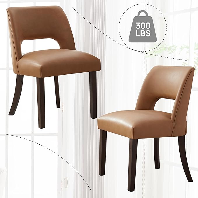 VKNOW Modern Dining Chairs Set of 2, Faux Leather Upholstered Dining Room Chair Kitchen Chairs, Farmhouse Dinner Chair for Kitchen Dining Room, Brown