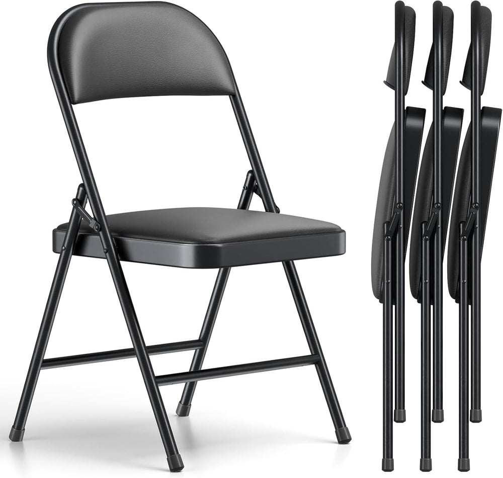 Folding Chair 4 Pack, Comfy PU Leather Padded Folding Chairs for Outside and ...