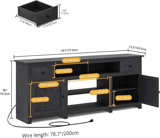 DWVO Farmhouse TV Stand for 75/80 Inches TVs, Entertainment Centers Furniture 30" Tall, TV Consoles with Storage Drawers & Power Outlet, Rustic TV Stands for Living Room, Black