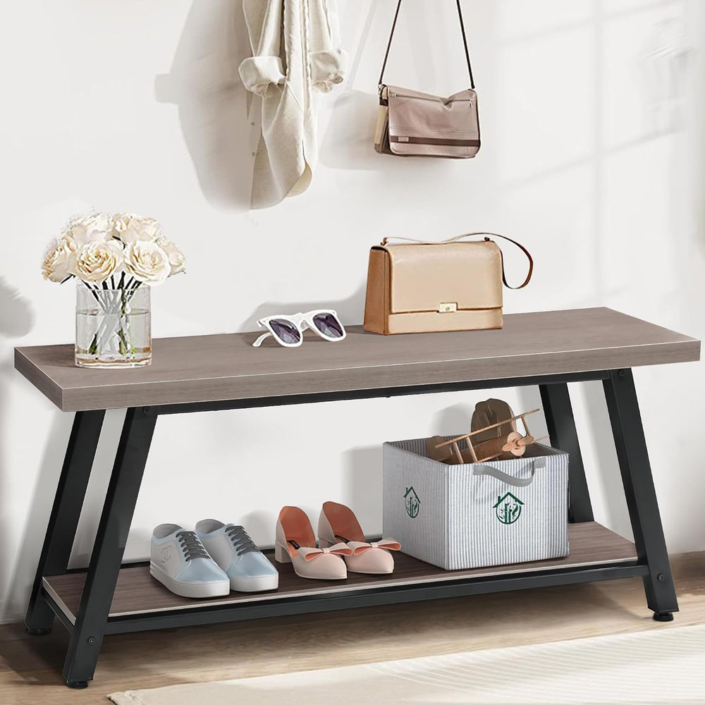 43" Wood Long Modern Farmhouse Entryway Bench, Wood Bedroom End of BedBe...