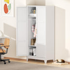 Superday Metal Wardrobe Closet, 72" H Bedroom Armoires with Wooden Handle, Storage Cabinet with Adjustable Shelves and Hanging Rods, Steel Storage Locker Closet for Home, Office, Employee, Gym (White)