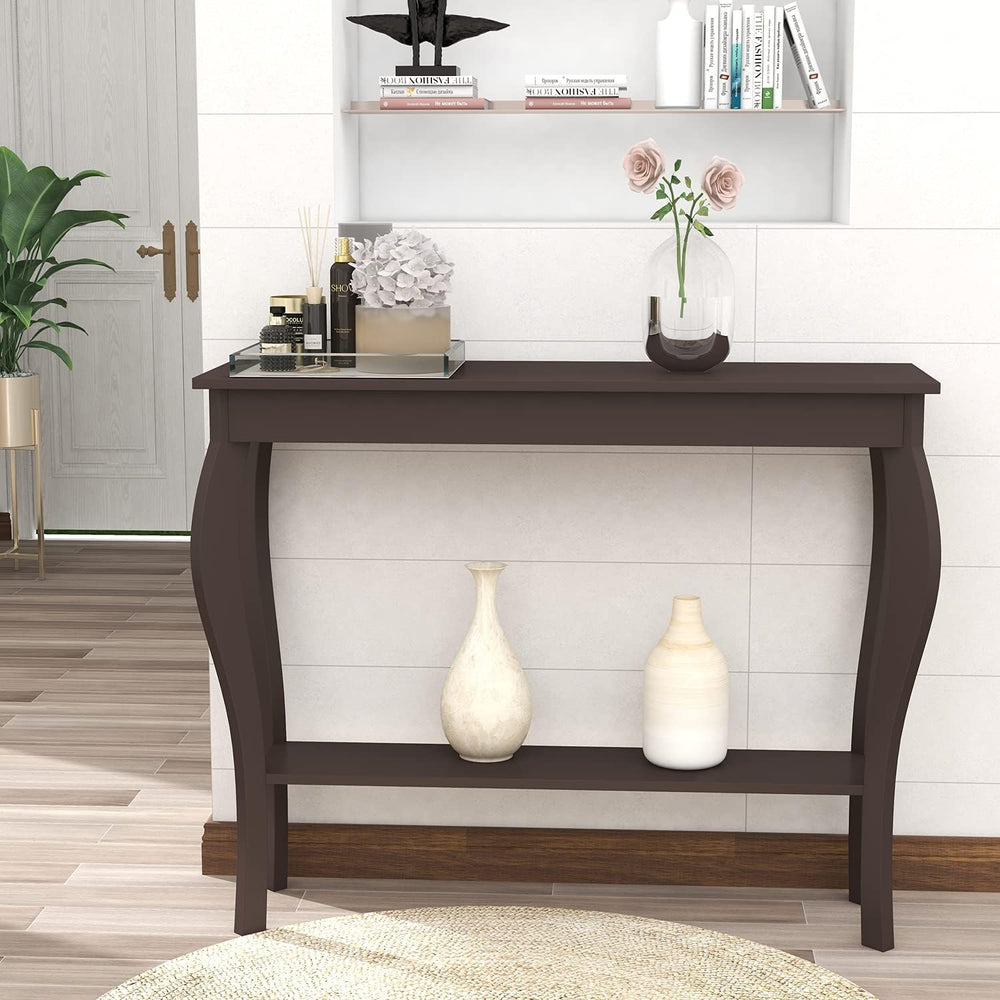 ChooChoo 39" Narrow Entryway Table with Storage Shelf, Espresso | Consol...