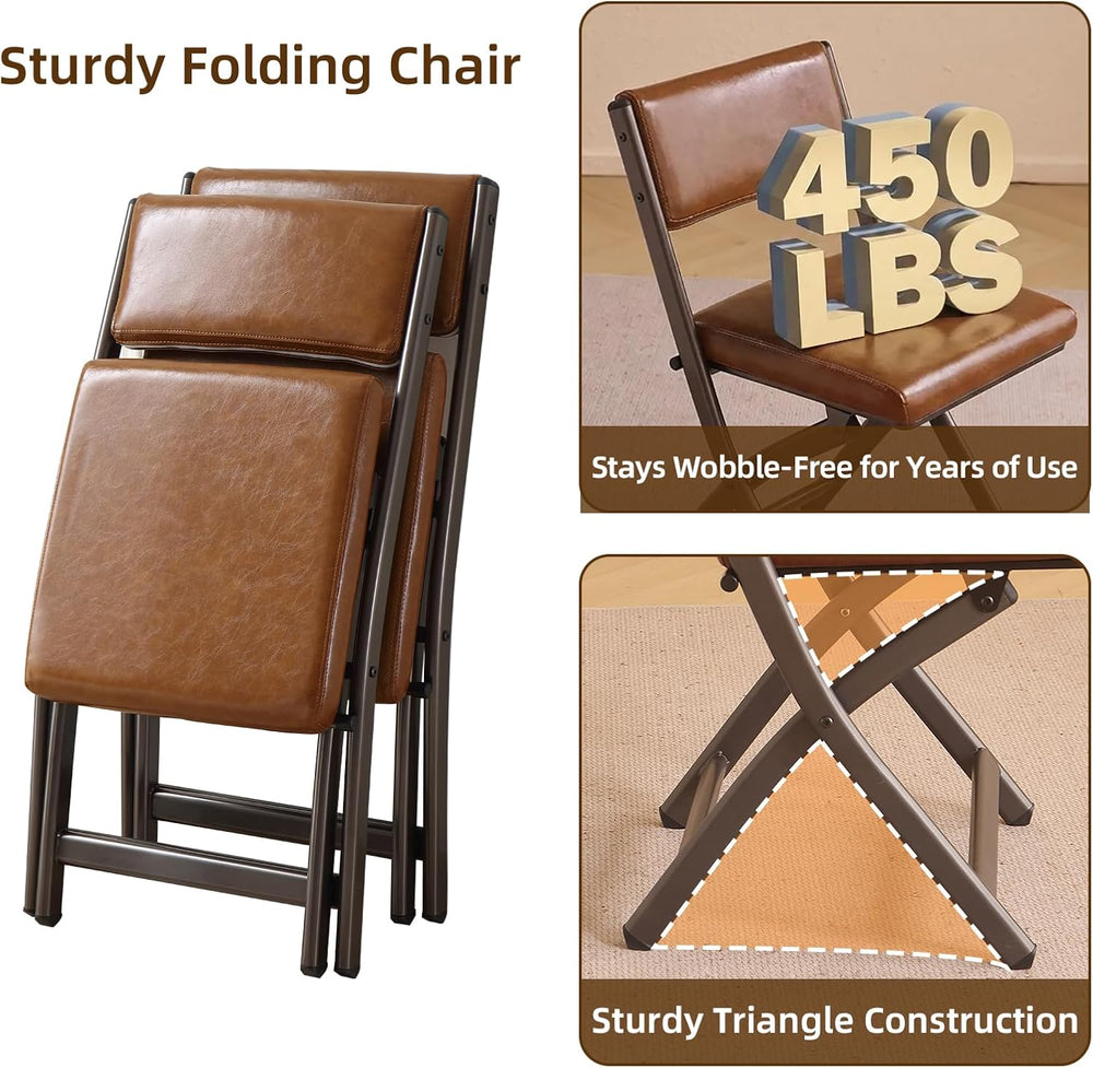 Folding Chairs with Cushion 2 Pack, High-Resilience Foam, Yellowish-brown | 4...