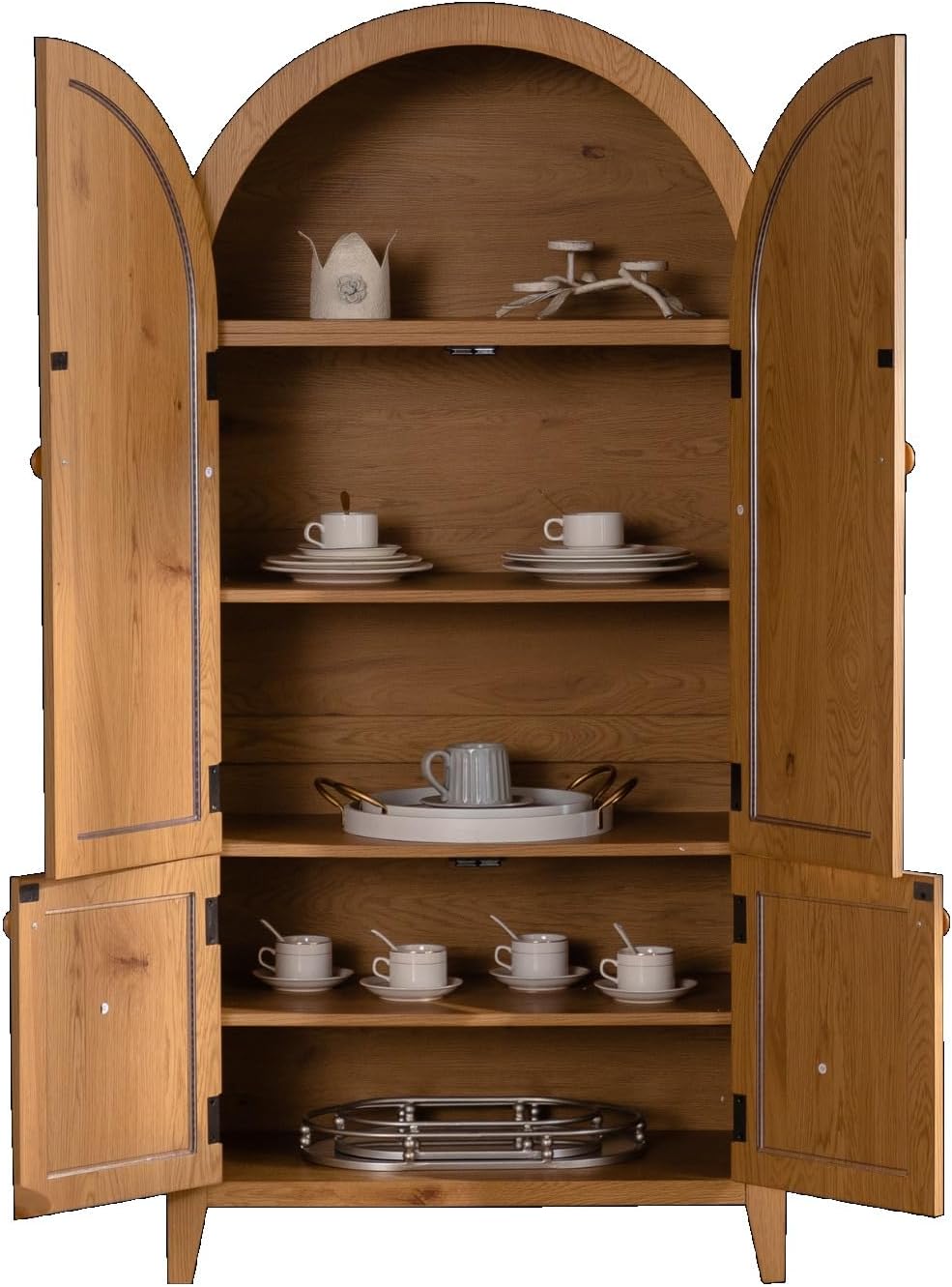 63.39" Arched Kitchen Pantry Cabinet with Rattan Doors,Farmhouse Freesta...
