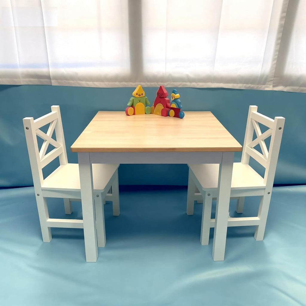 PETIT BATEAU Wood Kids Table & 2 Chairs,Irish Design,Ages 2-8,Whitecolor | Solid Wood Toddler Kids Table and 2 Chairs Set,Modern Wooden Furniture
