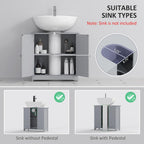 kleankin 23.5" Pedestal Sink Storage Cabinet, Freestanding Bathroom Under Sink Cabinet with U-Shape Cut-Out and Adjustable Shelf, Gray