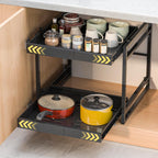 REALINN 2 Tier Pull Out Cabinet Organizer, 21 inch Depth Slide Out Shelves, Expandable 14"-22.5" Wide Heavy-Duty Cabinet Drawers for Kitchen Pots, Pans & Pantry Storage, Black