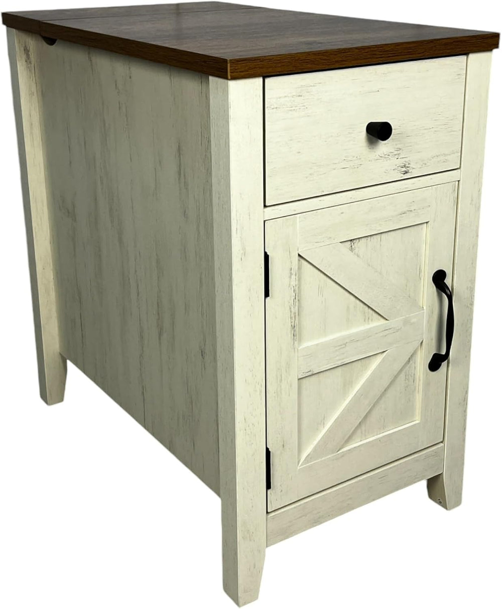 Farmhouse End Table Bedside Table with Charging Station,Night Stand with Barn...