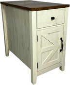 Farmhouse End Table Bedside Table with Charging Station,Night Stand with Barn Door and Drawer, Storage for Bedroom Living Room,for Small Spaces