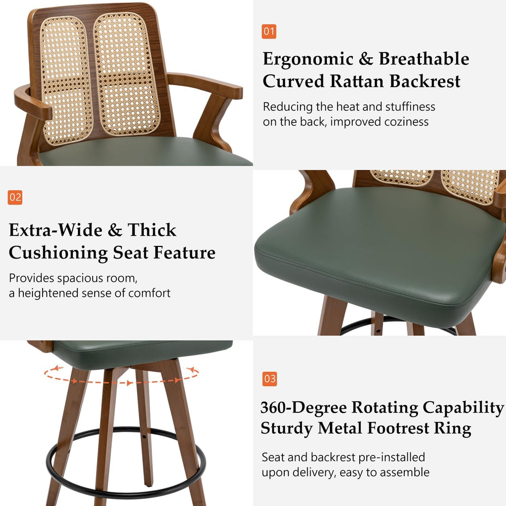 Swivel Counter Stools with Arms, Kitchen Island Stools with Rattan Back | Wal...