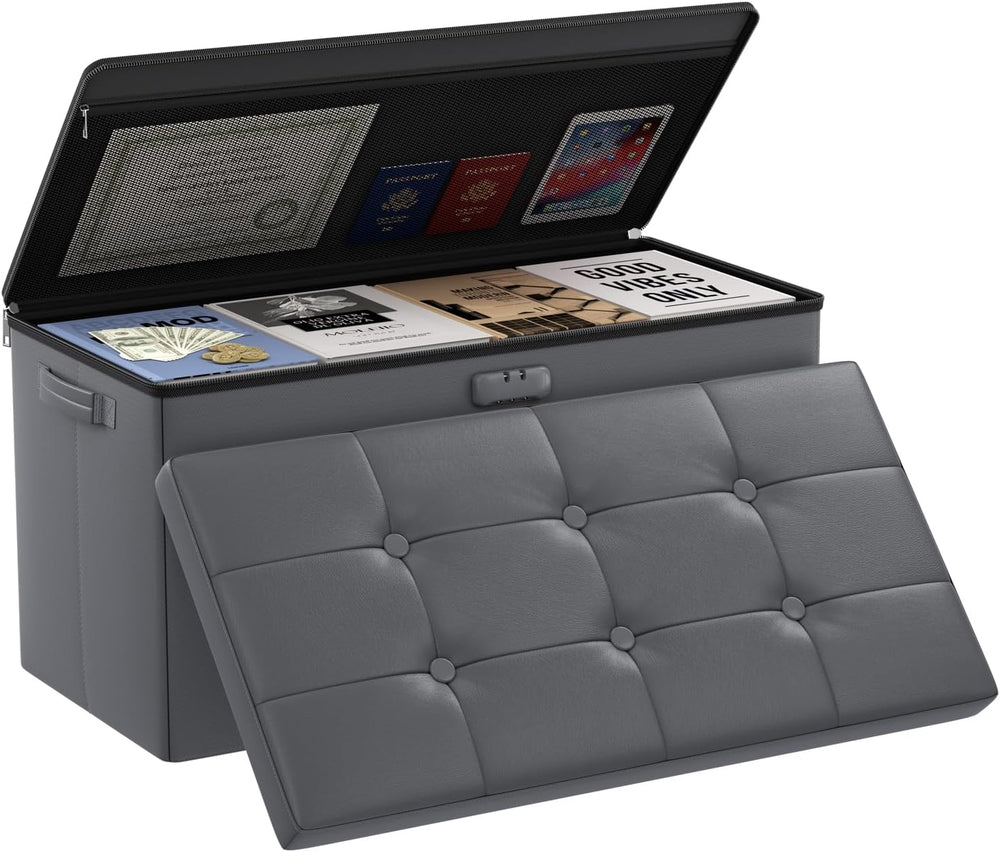 DocSafe Storage Ottoman Bench with Lock,Fireproof 30 Inches Folding Bench Foo...