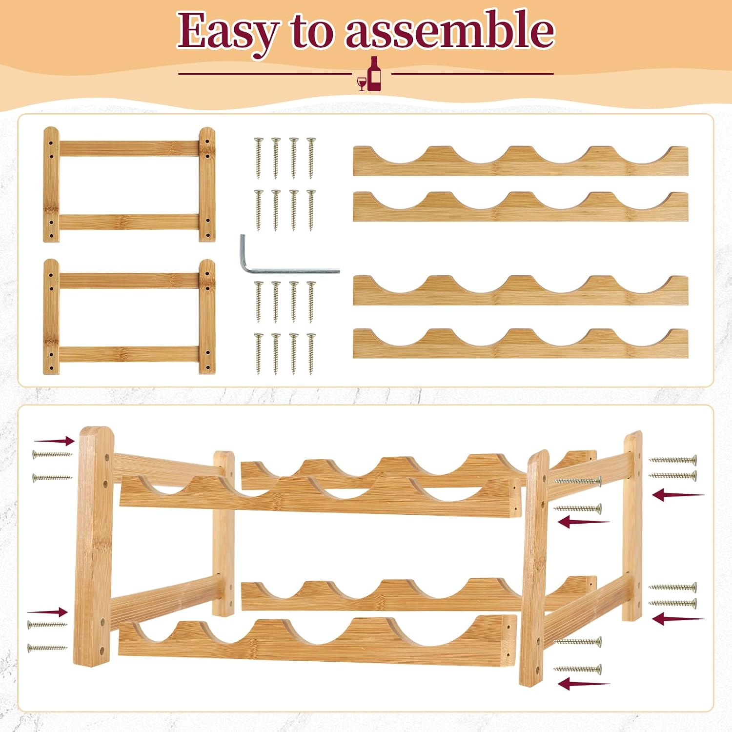 2 Pack Wine Racks, 2-Tire Bamboo Wine Rack, Wine Rack for Inside Cabinet 16 Bottles Wine Storage Holder Liquor Bottle Display Shelf Suitable for Bar,Home,Kitchen,Cellar Basement,Restaurant