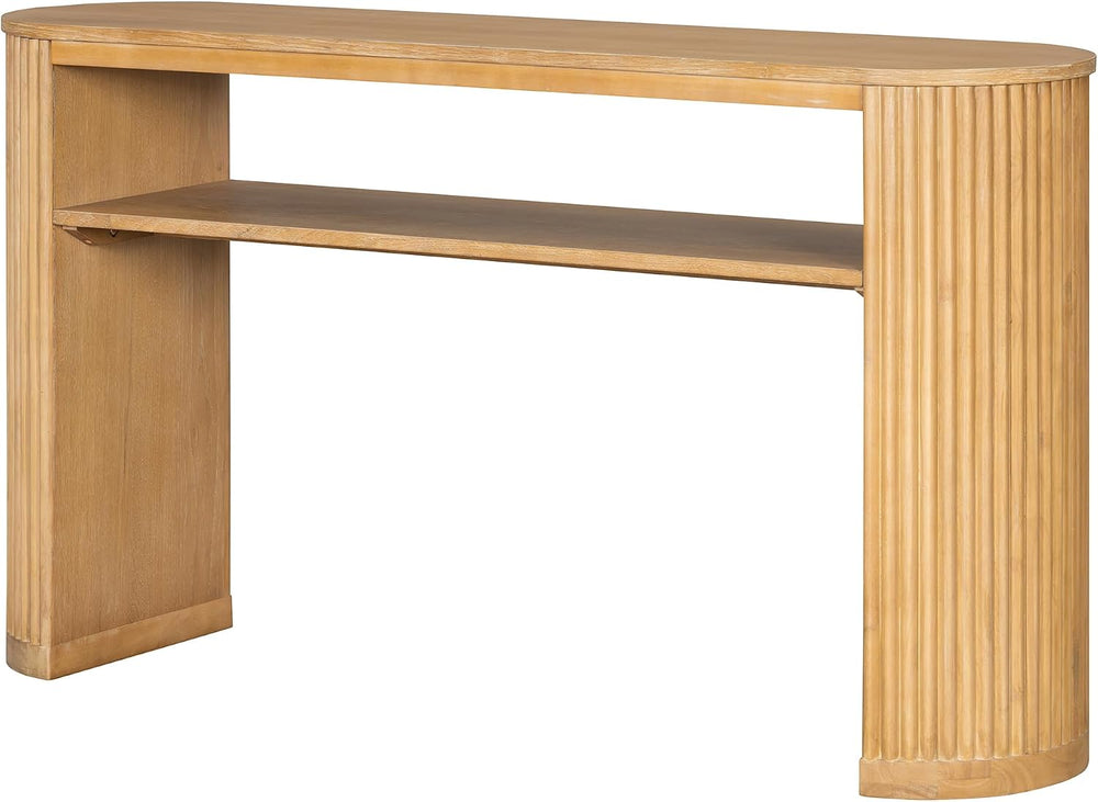 Vintage Farmhouse Console Table with Fluted Legs & Ash Veneer Top - Oval ...