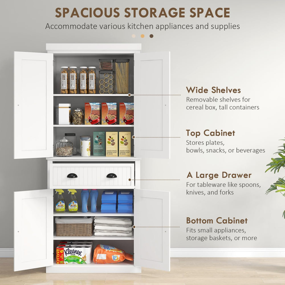 72" Farmhouse Kitchen Pantry Cabinet with Drawer and Adjustable Shelves ...