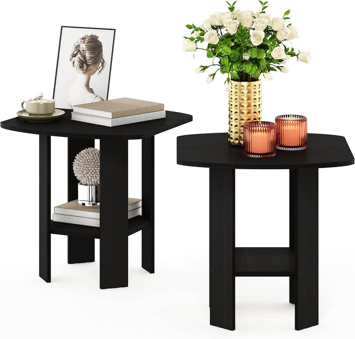 Furinno SIMPLE DESIGN Set of 2 Side Table, 2-Tier End Table, Espresso