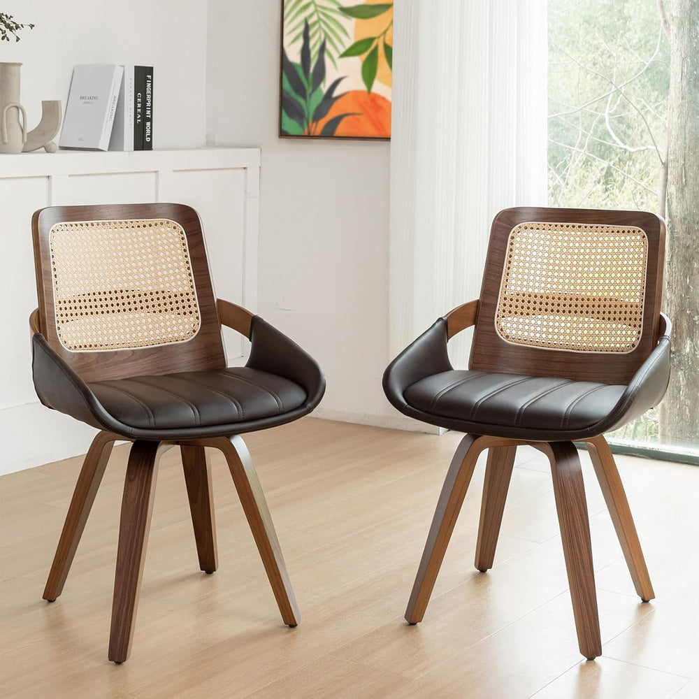 Set of 2 Mid Century Modern Chairs - Swivel Retro Walnut Dining Chairs with E...