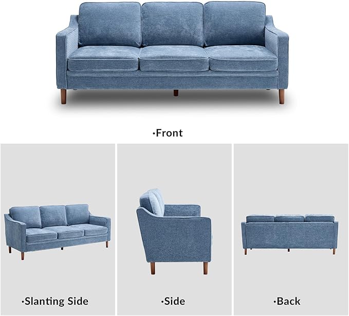 Kingfun Living Room Furniture Sets, 3 Seater Couch and Armchair, Mid Century Modern Sofa Set, Chenille Couch with Solid Wood Frame for Living Room & Bedroom, Light Blue