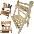 2 Tier Wooden Ladder Shelf for Table Shelf Unit 34x18x35cm Foldable Standing Simple Style Trapezoidal Flower Ladder Stand for Garden Living Room Bedroom