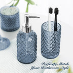 Blue Bathroom Accessories Set, 4 Pack Light Blue Bathroom Decor Accessory Sets Complete, Diamond Glass Soap Dispenser and Toothbrush Holder Set for Bath Counter Organizer Essentials