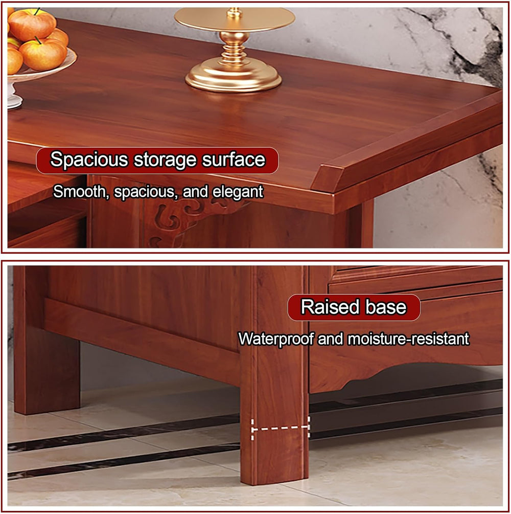 Bamboo Meditation Altar Table with Storage, Chinese Pooja Cabinet, Offering T...