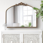 WAMIRRO Antique Mirror,Gold Traditional Vintage Ornate Baroque Arched Brass Wall Mounted Mirrors for Entryway/Fireplace/Living Room/Hallway/Bathroom 36"X30"