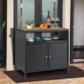 Garvee Patio Outdoor Wicker Storage Cabinet with Shelf, Powder Coated Steel, Patio Bar Table with 2-Door and Shelf, All Weather Resin Wicker, Patio Pool Garden Kitchen, Brown Table