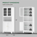 COFaR 69" Metal Pantry Cabinet,Metal Storage Cabinet with 2 Glass Doors | Tall Kitchen Pantry with Doors and Shelves, Microwave Shelf, Freestanding Cupboard for Kitchen, Dining Room, Bathroom, White