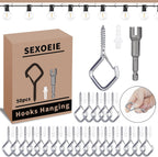 50 PCS Sliver Eye Screw Hooks for Hanging Heavy Duty with Safety Buckle.Metal Ceiling Hooks for Hanging Plants Cup Wind Chime Bird Feeders Patio Lights at Indoor&Outdoor