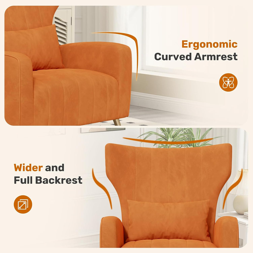 Luxanimarion Velvet Accent Chair Wingback for Living Room, High Back Arm Chai...