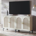 Modern TV Stands for 75 Inch TVs, 61.75‬"W Wood Entertainment Center w/Adjustable Shelves, Mid Century Modern TV Stand w/Arched Fluted Doors, Media Console Cabinet for Living Room, Cream
