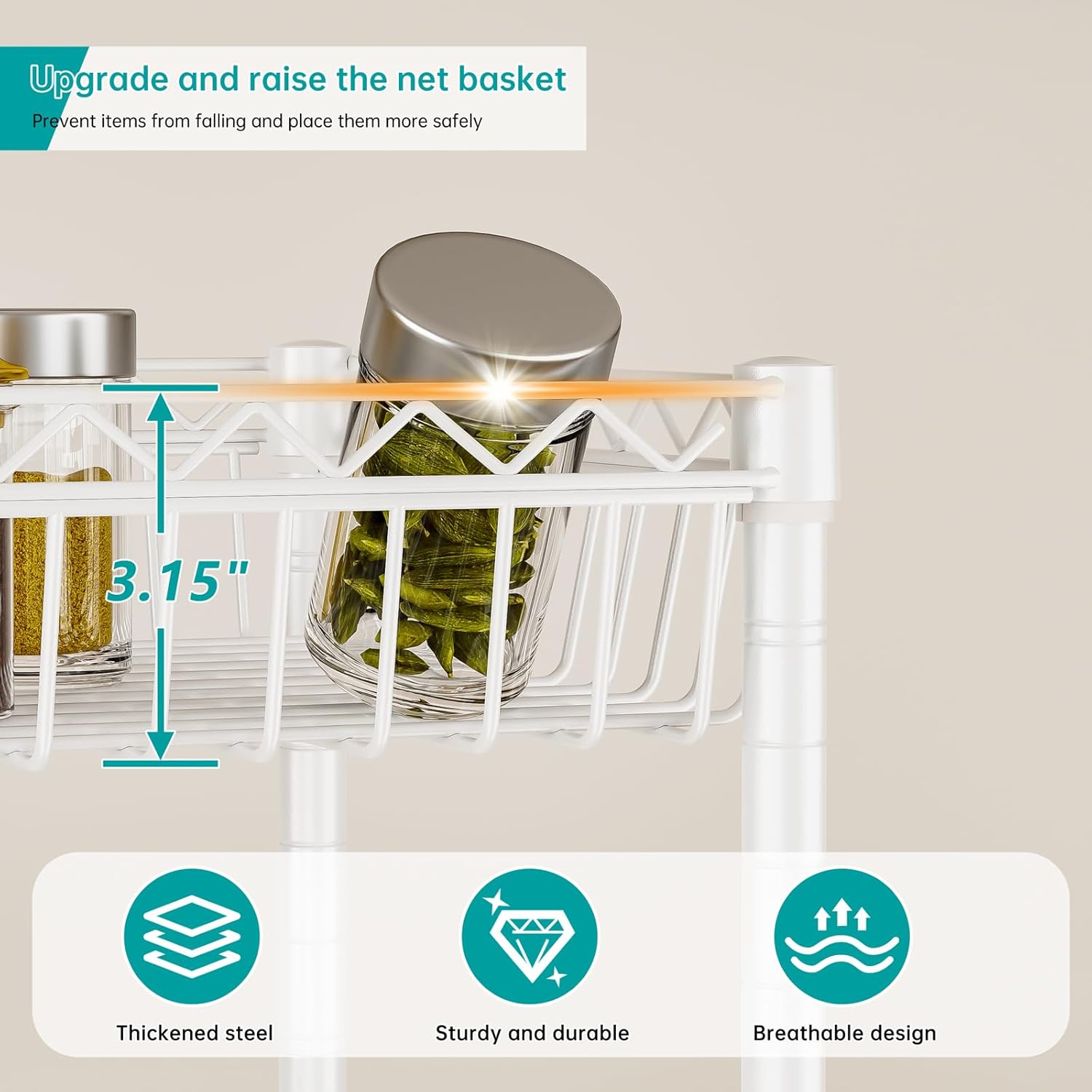 SINGAYE Shelf 6 Tier Wire Shelving Unit with Wheels Baskets Storage Rack Corner Shelves Adjustable Closet Bathroom Organizers Metal Pantry Kitchen Garage Laundry Room 13.5" D x 13.5" W x 63" H White
