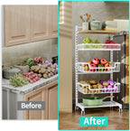 HapiRm Fruit Basket Kitchen Cart - 5 Tier Adjustable Vegetable Storage Rack, Large Capacity Rolling Kitchen Carts on Wheels for Snack Onion and Potato Storage