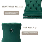 KCC Velvet Dining Chairs Set of 2, Upholstered High-end Tufted Dining Room Chair with Nailhead Back Ring Pull Trim Solid Wood Legs, Nikki Collection Modern Style for Kitchen, Green