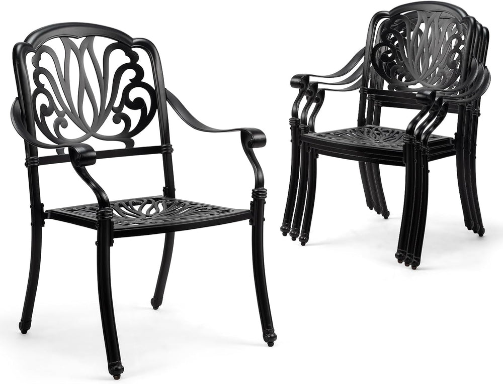 VINGLI Patio Chairs Set of 4 - Stackable Outdoor Cast Aluminum Dining Chairs ...