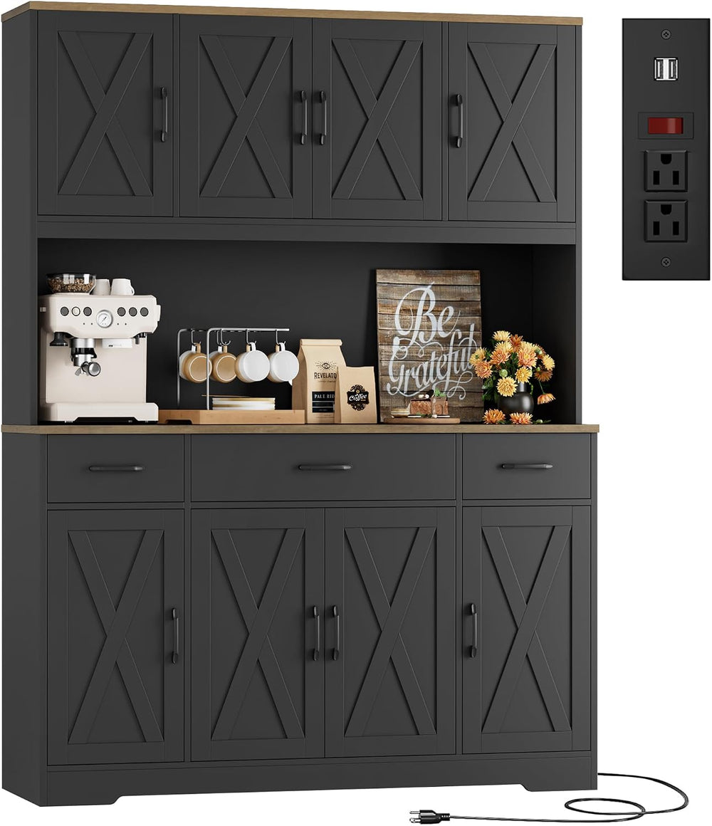 HOSTACK 71" Tall Kitchen Pantry Storage Cabinet, 55" W Kitchen Hutc...